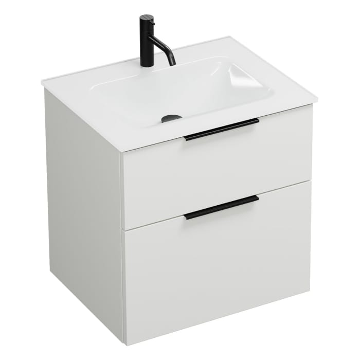 burgbad Eqio Waschtischkombination mit Glaswaschtisch 62 cm, mit Griff G0200