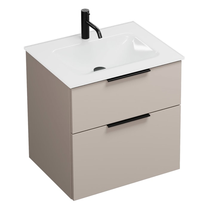 burgbad Eqio Waschtischkombination mit Glaswaschtisch 62 cm, mit Griff G0200