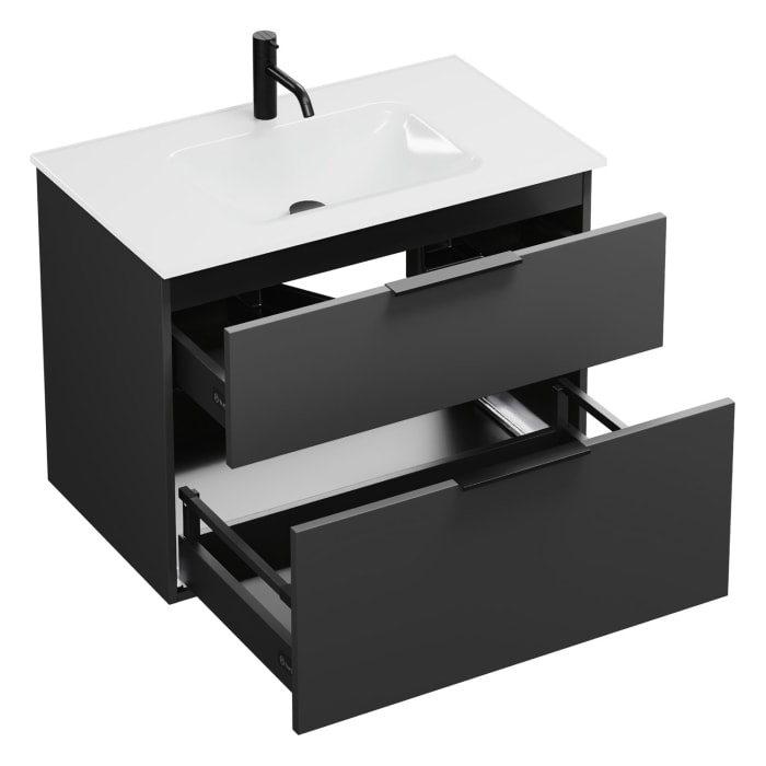 burgbad Eqio Waschtischkombination mit Glaswaschtisch 82 cm, mit Griff G0200