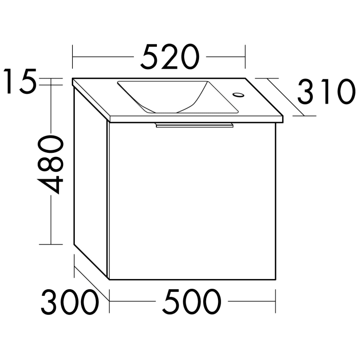 burgbad Eqio Waschtischkombination mit Glaswaschtisch 52 cm, mit Griff G0146