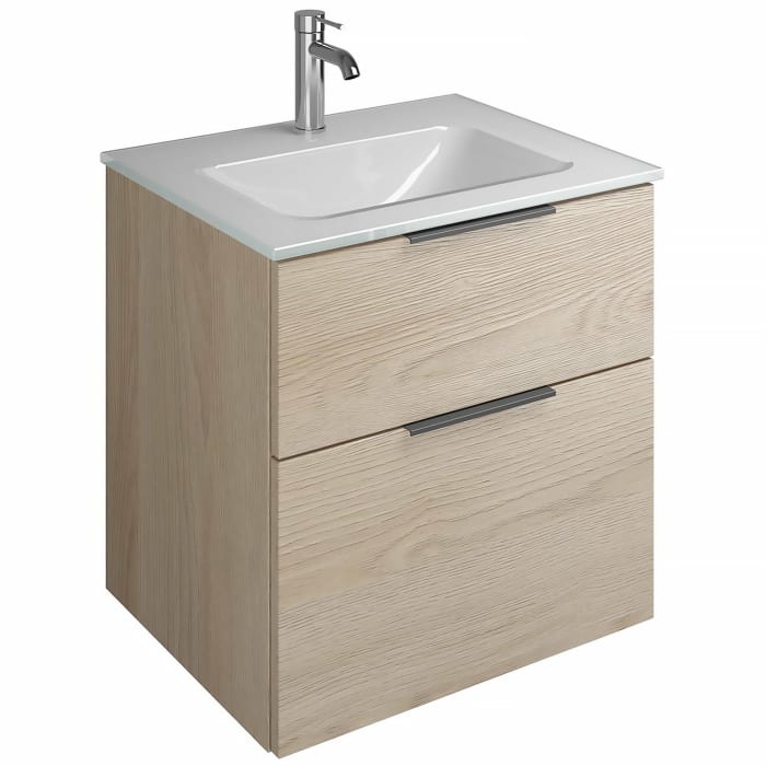 burgbad Eqio Waschtischkombination mit Glaswaschtisch 62 cm, mit Griff G0200