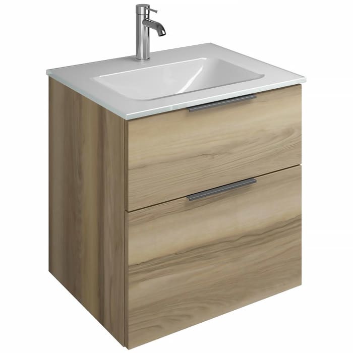 burgbad Eqio Waschtischkombination mit Glaswaschtisch 62 cm, mit Griff G0200