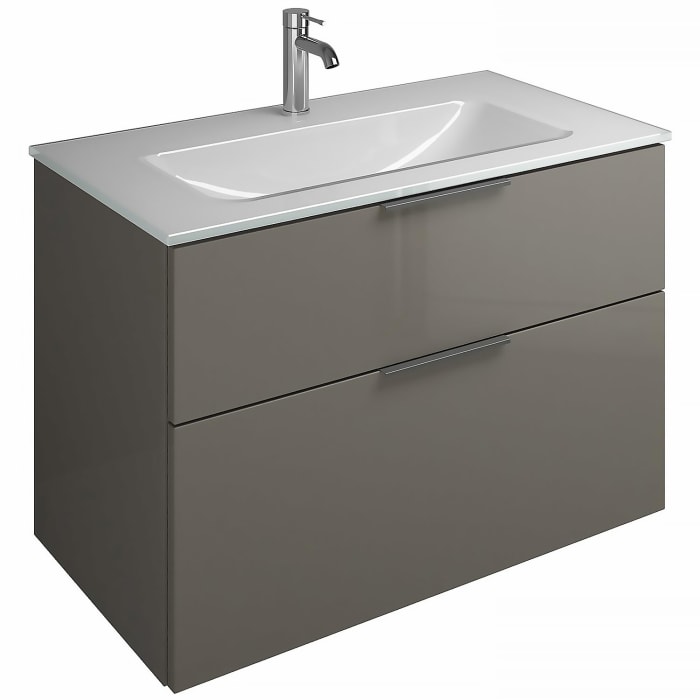 burgbad Eqio Waschtischkombination mit Glaswaschtisch 92 cm, mit Griff G0200