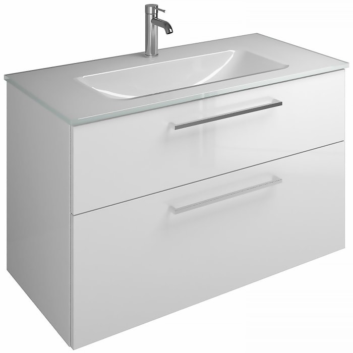 burgbad Eqio Waschtischkombination mit Glaswaschtisch 102 cm, mit Stangengriff P95