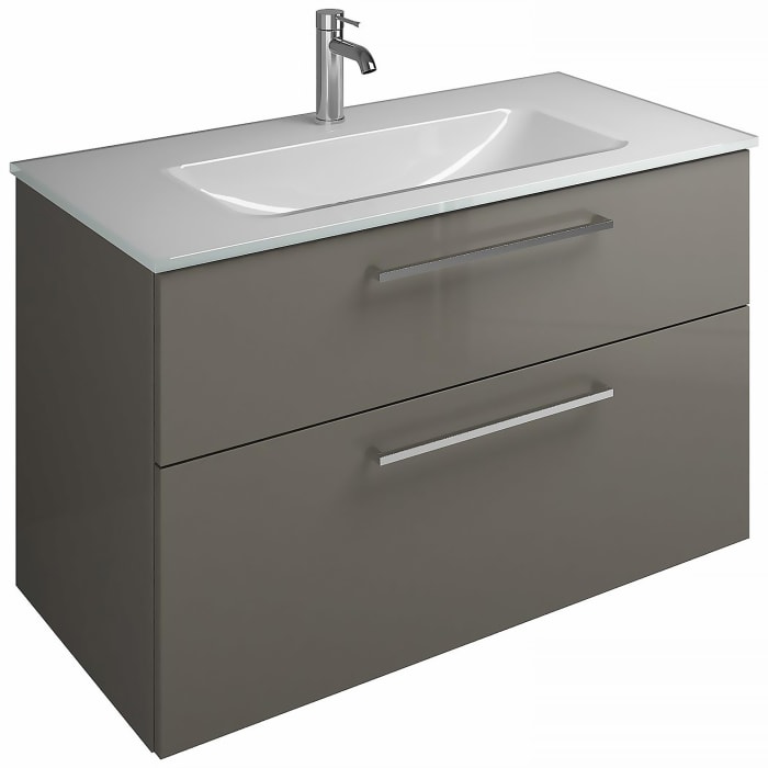 burgbad Eqio Waschtischkombination mit Glaswaschtisch 102 cm, mit Stangengriff P95