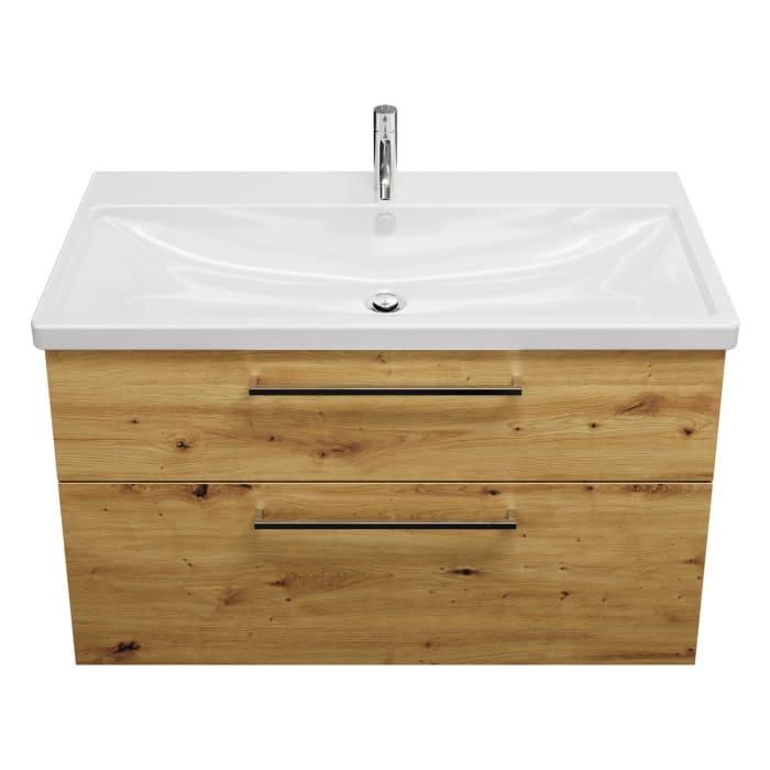 burgbad Eqio Waschtischkombination mit Keramik-Waschtisch, 103 cm, mit Stangengriff P95