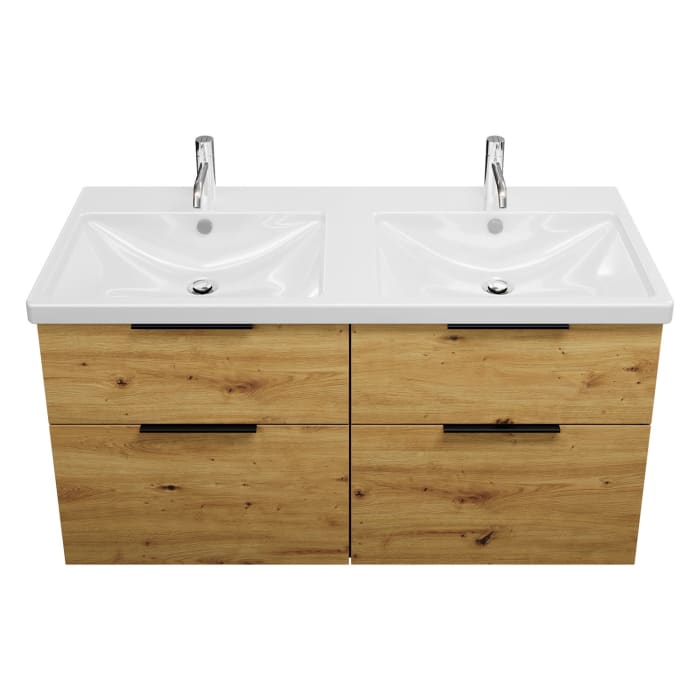 burgbad Eqio Waschtischkombination mit Keramik-Doppelwaschtisch, 123 cm, mit Griff G0200