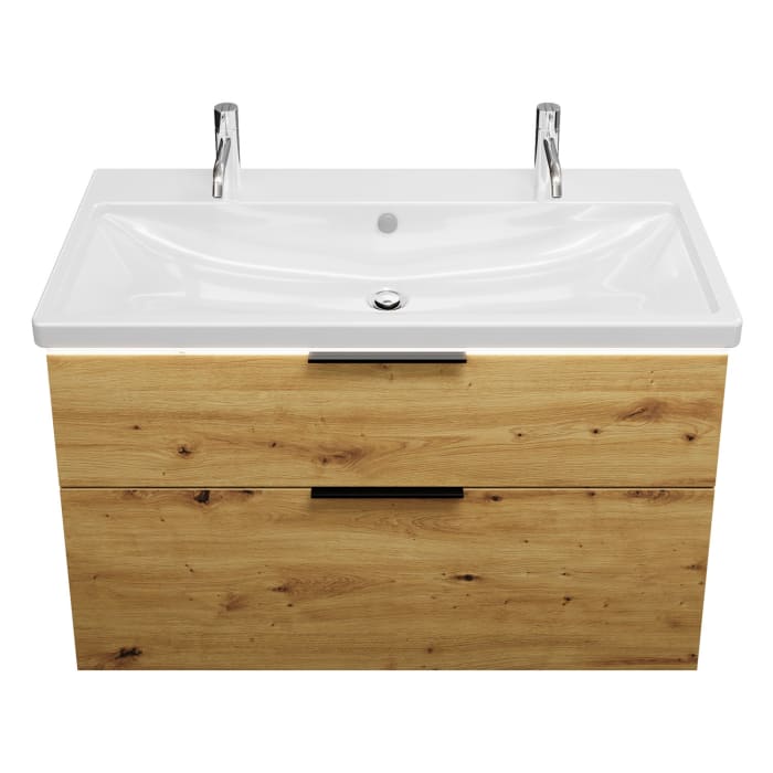 burgbad Eqio Waschtischkombination mit Keramik-Waschtisch mit LED-Beleuchtung, 103 cm, mit Griff G0200