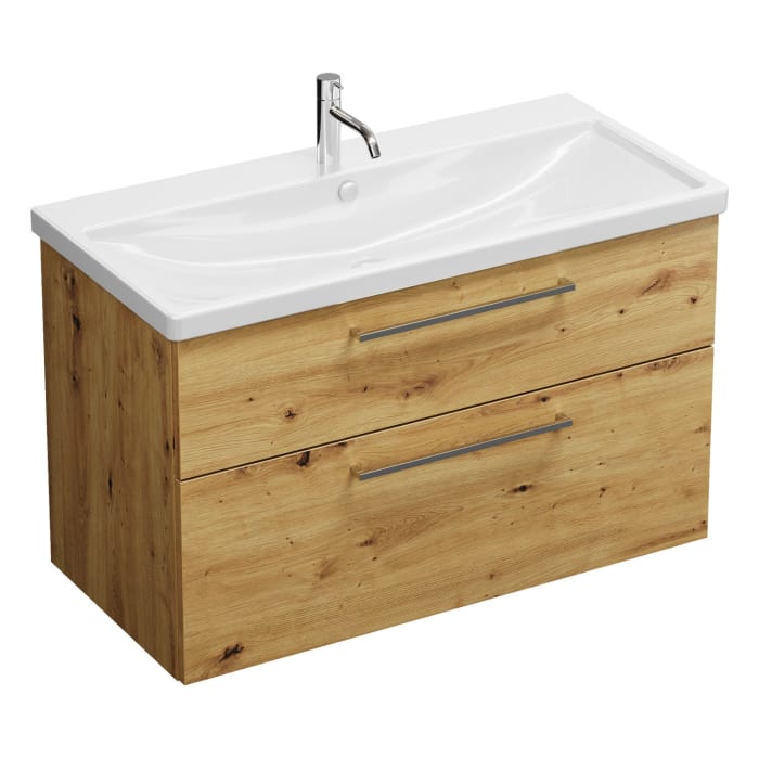 burgbad Eqio Waschtischkombination mit Keramik-Waschtisch, 103 cm, mit Stangengriff P95