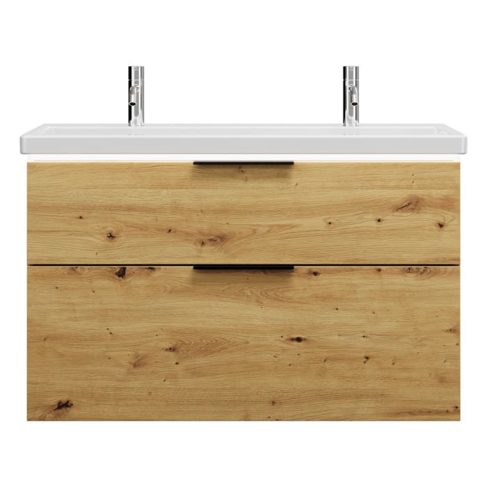 burgbad Eqio Waschtischkombination mit Keramik-Waschtisch mit LED-Beleuchtung, 103 cm, mit Griff G0200