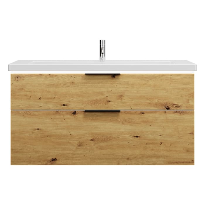 burgbad Eqio Waschtischkombination mit Keramik-Doppelwaschtisch mit LED-Beleuchtung, 123 cm, mit Griff G0200