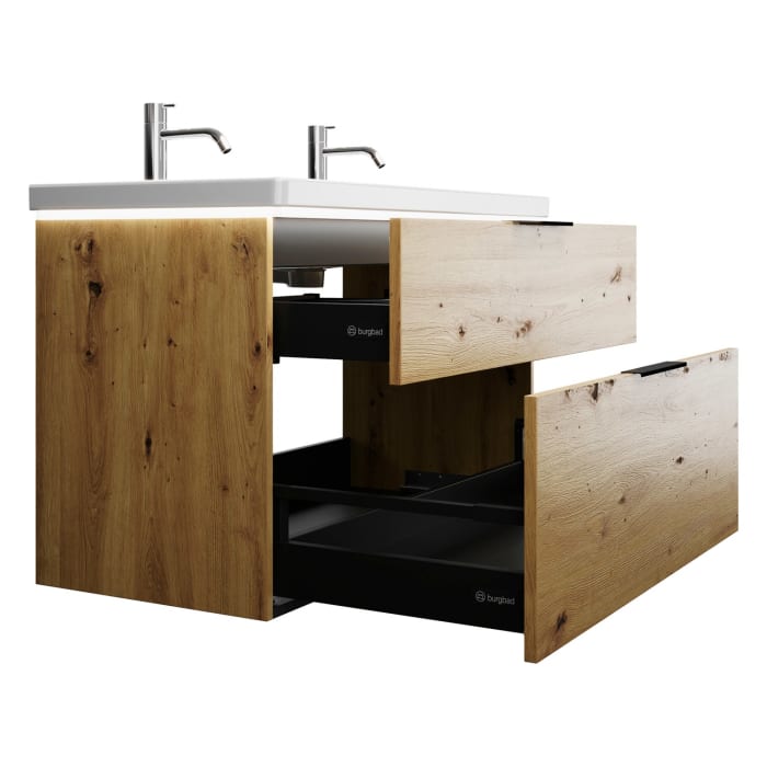 burgbad Eqio Waschtischkombination mit Keramik-Waschtisch mit LED-Beleuchtung, 103 cm, mit Griff G0200