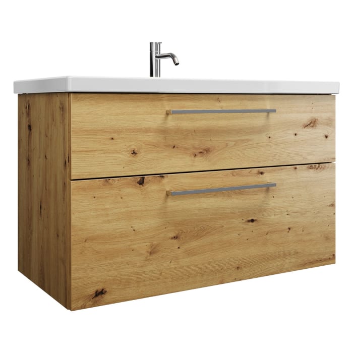 burgbad Eqio Waschtischkombination mit Keramik-Waschtisch, 103 cm, mit Stangengriff P95