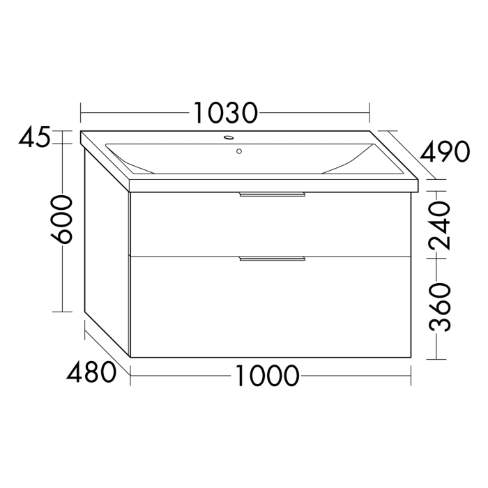 burgbad Eqio Waschtischkombination mit Keramik-Waschtisch, 103 cm, mit Griff G0146