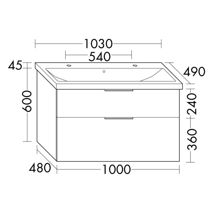 burgbad Eqio Waschtischkombination mit Keramik-Waschtisch, 103 cm, mit Griff G0146