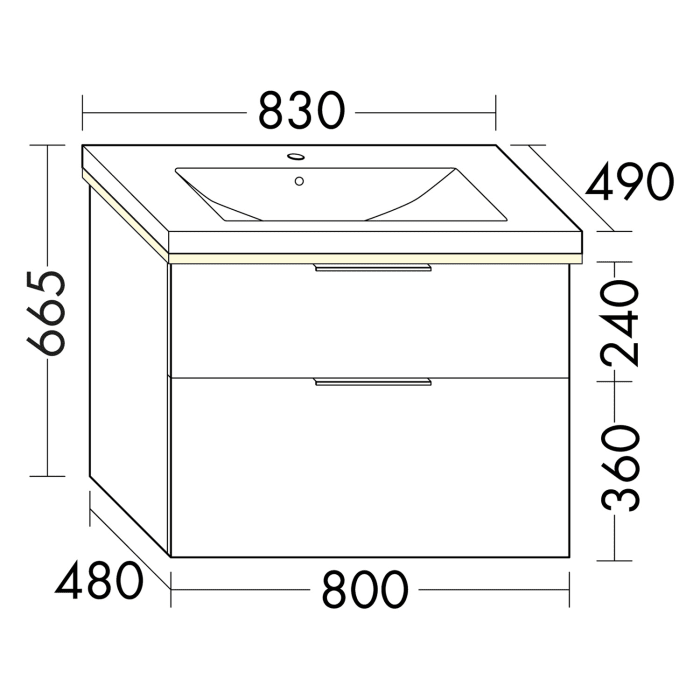 burgbad Eqio Waschtischkombination mit Keramik-Waschtisch mit LED-Beleuchtung, 83 cm, mit Griff G0146