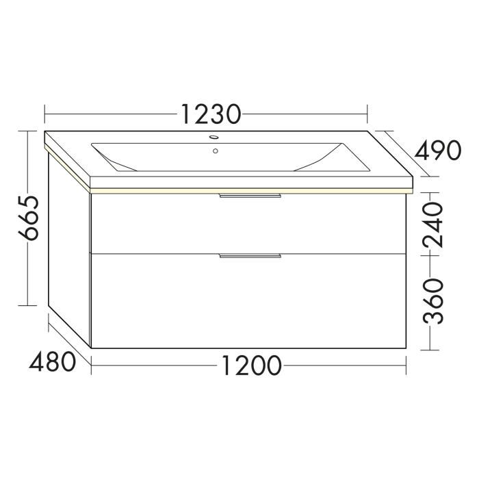burgbad Eqio Waschtischkombination mit Keramik-Waschtisch mit LED-Beleuchtung, 123 cm, mit Griff G0146