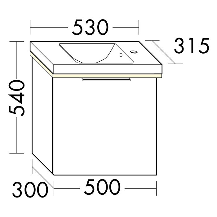 burgbad Eqio Waschtischkombination mit Keramik-Waschtisch mit LED-Beleuchtung, 53 cm, mit Griff G0146