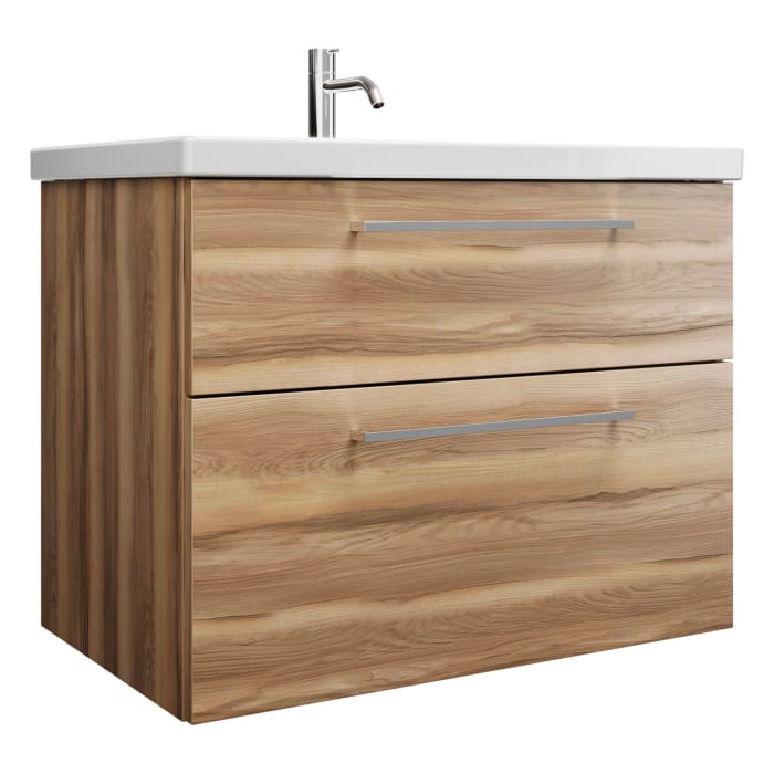 burgbad Eqio Waschtischkombination mit Keramik-Waschtisch, 83 cm, mit Stangengriff P95