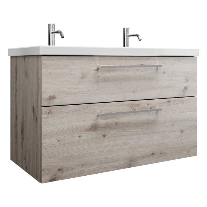 burgbad Eqio Waschtischkombination mit Keramik-Waschtisch, 103 cm, mit Stangengriff P95