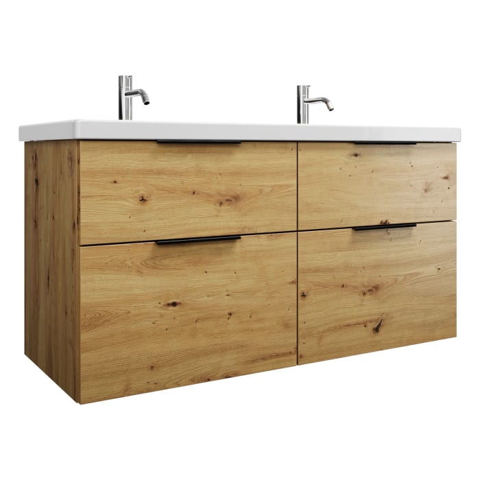 burgbad Eqio Waschtischkombination mit Keramik-Doppelwaschtisch, 123 cm, mit Griff G0200