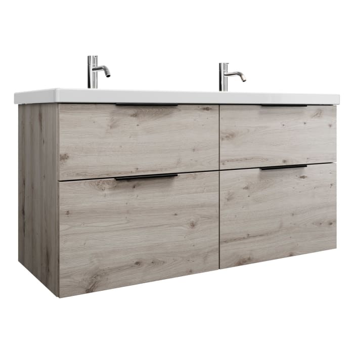 burgbad Eqio Waschtischkombination mit Keramik-Doppelwaschtisch, 123 cm, mit Griff G0200