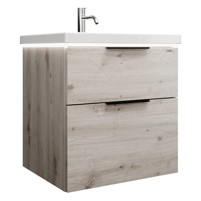 burgbad Eqio Waschtischkombination mit Keramik-Waschtisch mit LED-Beleuchtung, 63 cm, mit Griff G0200