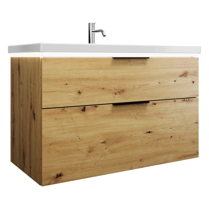 burgbad Eqio Waschtischkombination mit Keramik-Waschtisch mit LED-Beleuchtung, 103 cm, mit Griff G0200