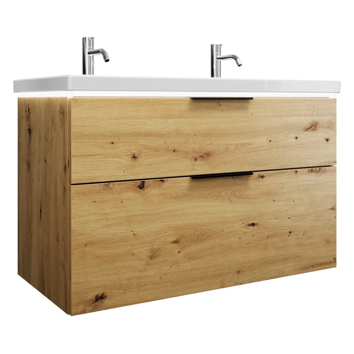 burgbad Eqio Waschtischkombination mit Keramik-Waschtisch mit LED-Beleuchtung, 103 cm, mit Griff G0200