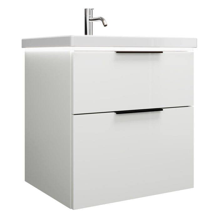 burgbad Eqio Waschtischkombination mit Keramik-Waschtisch mit LED-Beleuchtung, 63 cm, mit Griff G0200