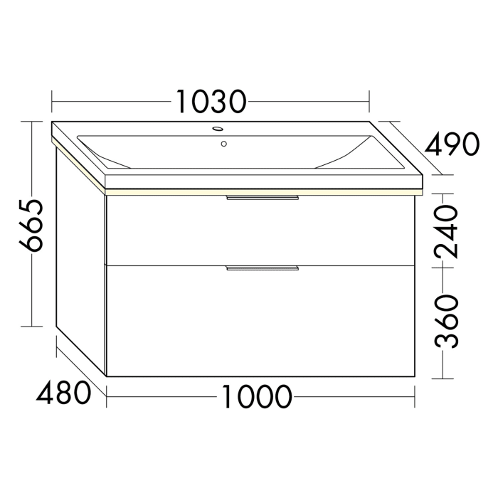 burgbad Eqio Waschtischkombination mit Keramik-Waschtisch mit LED-Beleuchtung, 103 cm, mit Griff G0146