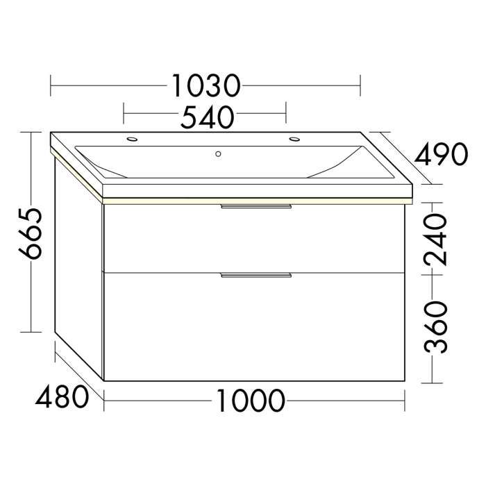burgbad Eqio Waschtischkombination mit Keramik-Waschtisch mit LED-Beleuchtung, 103 cm, mit Griff G0200