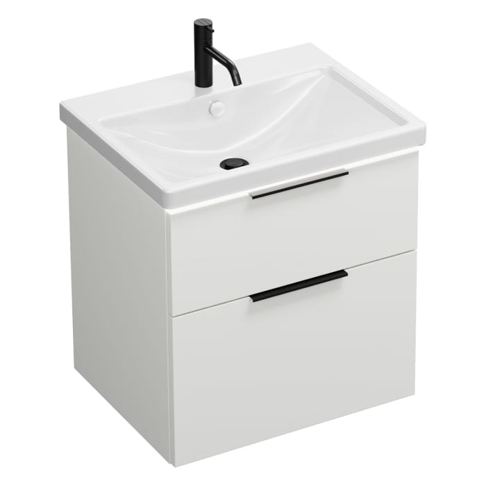 burgbad Eqio Waschtischkombination mit Keramik-Waschtisch mit LED-Beleuchtung, 63 cm, mit Griff G0200