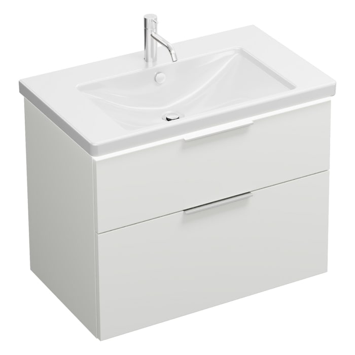 burgbad Eqio Waschtischkombination mit Keramik-Waschtisch mit LED-Beleuchtung, 83 cm, mit Griff G0146