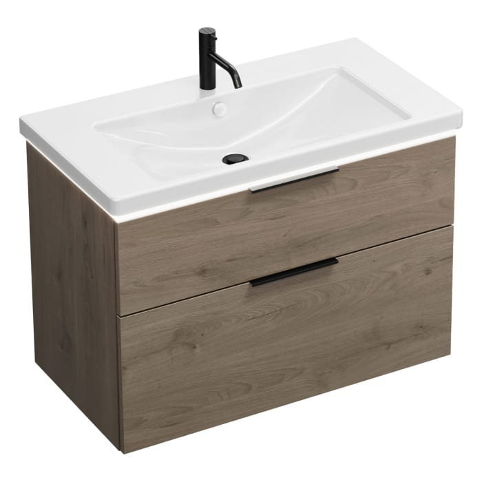 burgbad Eqio Waschtischkombination mit Keramik-Waschtisch mit LED-Beleuchtung, 93 cm, mit Griff G0200