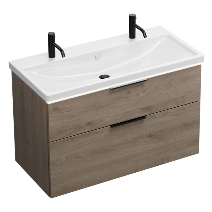 burgbad Eqio Waschtischkombination mit Keramik-Waschtisch mit LED-Beleuchtung, 103 cm, mit Griff G0200