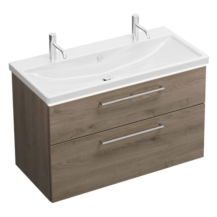 burgbad Eqio Waschtischkombination mit Keramik-Waschtisch mit LED-Beleuchtung, 103 cm, mit Stangengriff P95