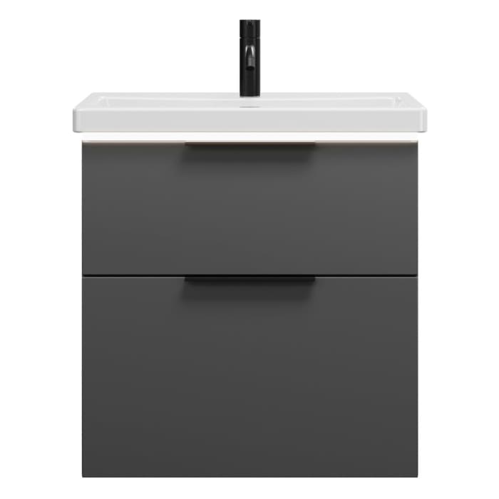 burgbad Eqio Waschtischkombination mit Keramik-Waschtisch mit LED-Beleuchtung, 63 cm, mit Griff G0200