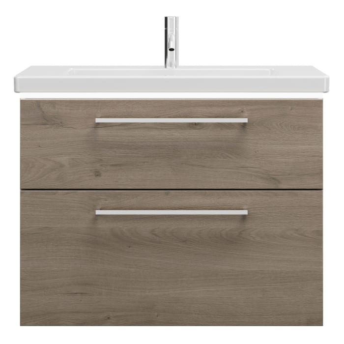 burgbad Eqio Waschtischkombination mit Keramik-Waschtisch mit LED-Beleuchtung, 83 cm, mit Stangengriff P95