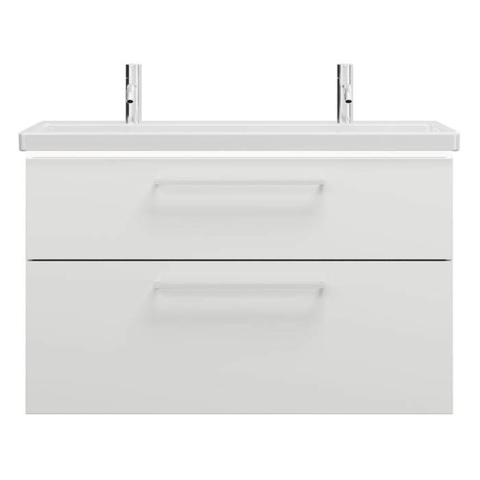 burgbad Eqio Waschtischkombination mit Keramik-Waschtisch mit LED-Beleuchtung, 103 cm, mit Stangengriff P95