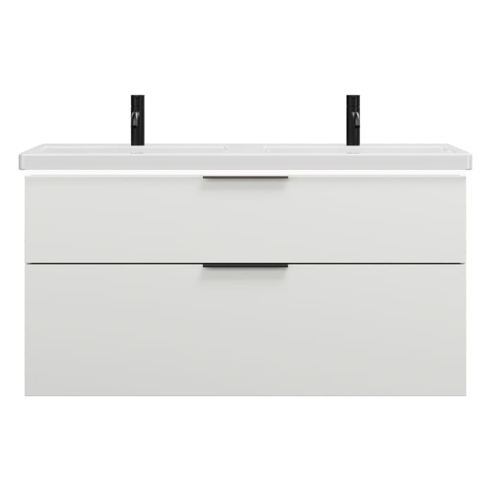 burgbad Eqio Waschtischkombination mit Keramik-Doppelwaschtisch mit LED-Beleuchtung, 123 cm, mit Griff G0200