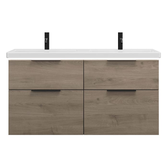 burgbad Eqio Waschtischkombination mit Keramik-Doppelwaschtisch mit LED-Beleuchtung, 123 cm, mit Griff G0200