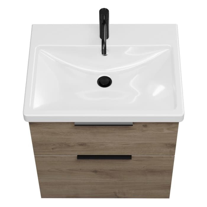 burgbad Eqio Waschtischkombination mit Keramik-Waschtisch mit LED-Beleuchtung, 63 cm, mit Griff G0200