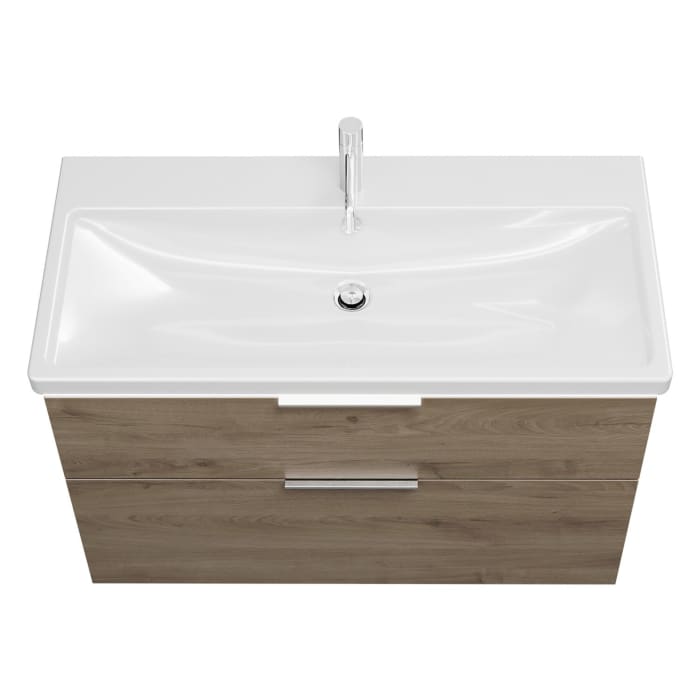 burgbad Eqio Waschtischkombination mit Keramik-Waschtisch mit LED-Beleuchtung, 103 cm, mit Griff G0146