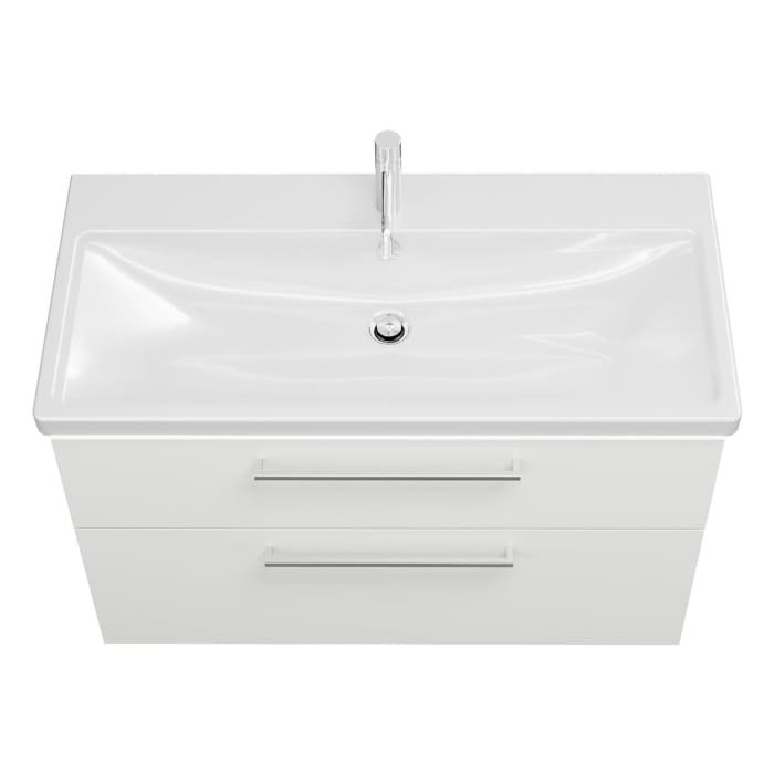 burgbad Eqio Waschtischkombination mit Keramik-Waschtisch mit LED-Beleuchtung, 103 cm, mit Stangengriff P95