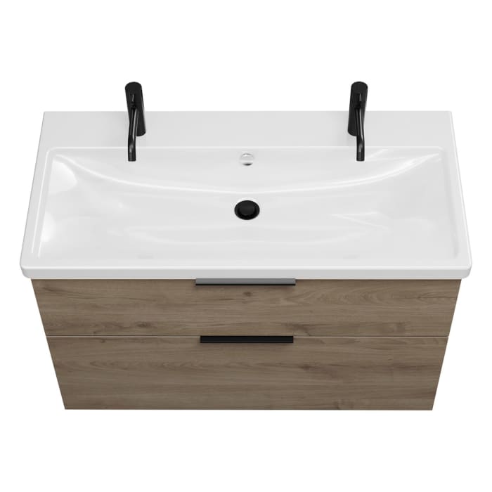 burgbad Eqio Waschtischkombination mit Keramik-Waschtisch mit LED-Beleuchtung, 103 cm, mit Griff G0200