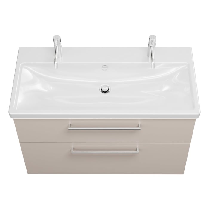 burgbad Eqio Waschtischkombination mit Keramik-Waschtisch mit LED-Beleuchtung, 103 cm, mit Stangengriff P95