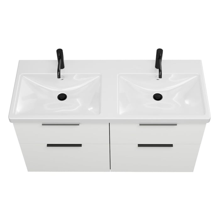 burgbad Eqio Waschtischkombination mit Keramik-Doppelwaschtisch mit LED-Beleuchtung, 123 cm, mit Griff G0200