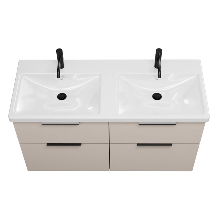 burgbad Eqio Waschtischkombination mit Keramik-Doppelwaschtisch mit LED-Beleuchtung, 123 cm, mit Griff G0200