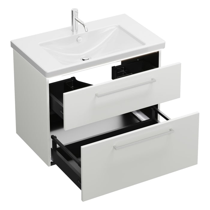 burgbad Eqio Waschtischkombination mit Keramik-Waschtisch mit LED-Beleuchtung, 83 cm, mit Stangengriff P95